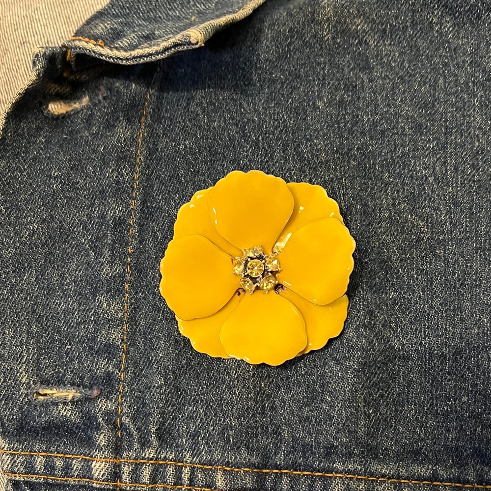 Yellow Enameled Flower Brooch